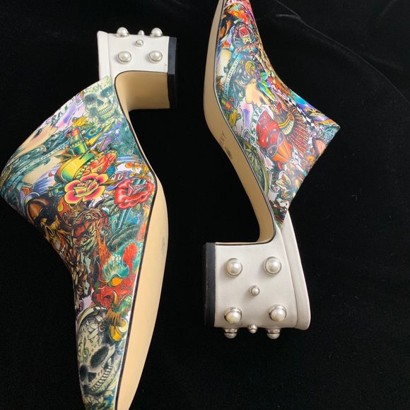 One of a kind HYDROGRAPHIC tattoo pearl stud heel - Picture 1 of 8